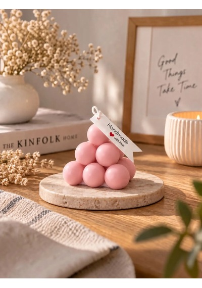 Mumelia Prizma Bubble - Doğal Soya Blok Dekoratif Mum - Pembe