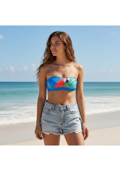 Bonbon Kadın Plaj Giyim Mavi Renk Baskılı Straplez Bikini Üst Bb2723
