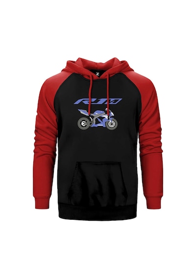 Yamha R1 M Blue Kırmızı Renk Reglan Kol Kapşonlu Sweatshirt Kırmızı