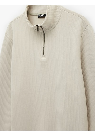 Koton Regular Fit Uzun Kollu Yarım Fermuarlı Sweatshirt Bej 6wam70234mk Ekru