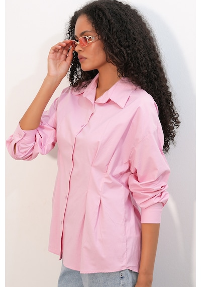 Bigdart Kadın Belden Oturtmalı Poplin Gömlek 20384 - Pembe