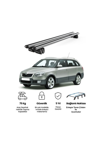 Pençe Skoda Fabia Scout Sw 2009-2014 Uyumlu Gri Ara Atkı Port Bagaj Tavan Barı