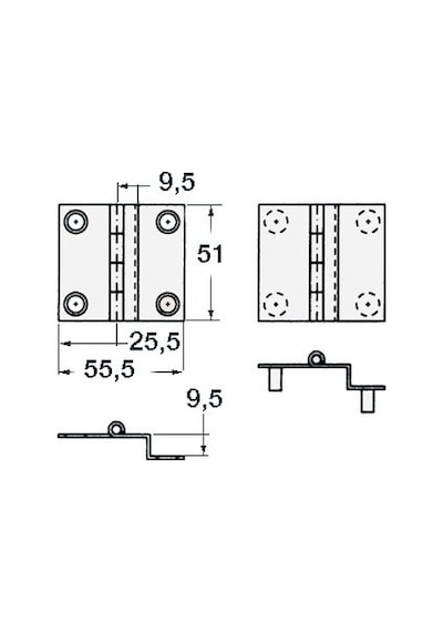 Dirsek Menteşesi Saplamalı Paslanmaz 55X51  MM