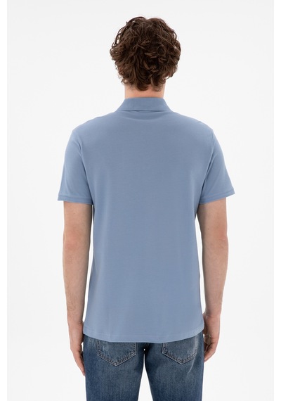 U.S. Polo Assn. Erkek Slim Fit Polo Yaka Mavi Basic Tişört 50297984-VR036