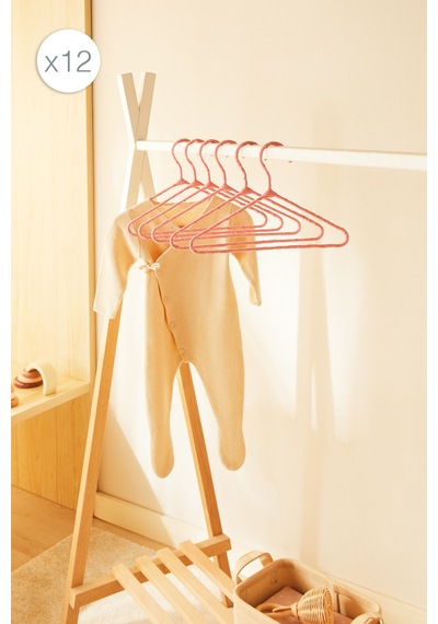 Ocean Home Textile 12'li Pembe Renk Kumaş Kaplı Metal Bebek Giysi Askısı19.5 X 30 X 0.3 Cm Pembe