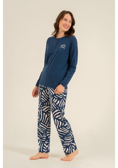 Arnetta Kadın Good Things Are Coming Lacivert Uzun Kol Pijama Takım Ar3765-s-v1 Ar3765-s-v1