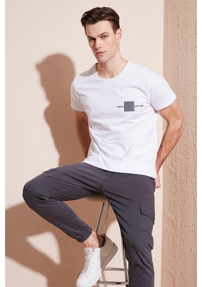 Buratti Bisiklet Yaka Pamuklu Slim Fit Erkek T Shirt 541There Beyaz