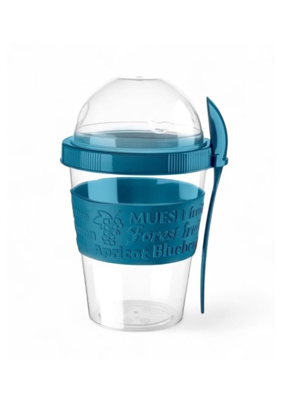 Titiz 600 Ml Kaşıklı Yoğurt Müsli Kabı Taşınabilir Kase - Mavi