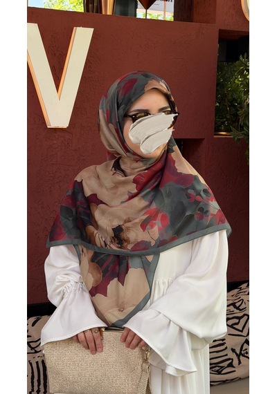 Qalortex Scarf Pamuklu Soft Meva Desen Eşarp-zümrüt