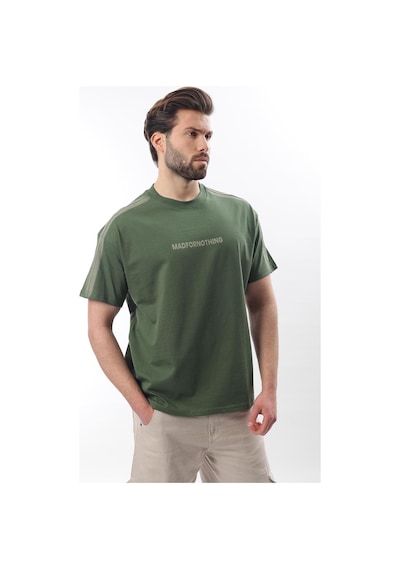 Madmext Haki Bisiklet Yaka Baskılı Erkek T-shirt E7110 Haki
