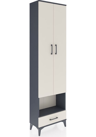 Arges Dolap 4 Raflı Tek Çekmeceli Tek Askılı 60x30x221 Antrasit-aytaşı Antrasit
