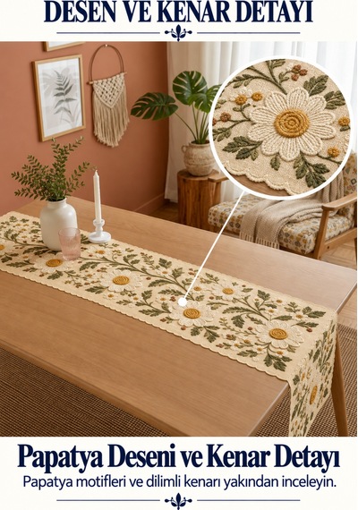 Vivanni Home Yıkanabilir Dikdörtgen Runner Günlük Kullanıma Uygun, Pratik Ve Uzun Ömürlü Papatya Beyaz