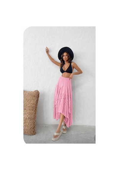 Die&more Fırfırlı Gofre Etek Pembe Pembe