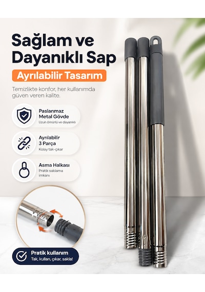 Temizlik Mop Seti - Yuvarlak Mop Ve Su Kovası Sıkma Hazneli 12 Lt Ve Saplı Havlu Mop Seti-gri Kova