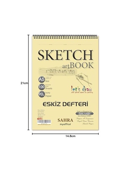Sahra A5 Eskiz Defteri - 90 Gr. 100 Yaprak Spiralli Kaliteli Sanatçı Çizim Defteri