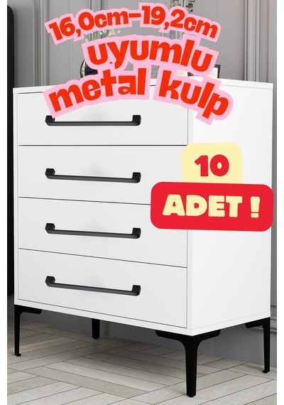 10 Adet Radius Siyah Metal Mobilya Kulpu 160 Mm 16,0 Cm Uyumlu Modern Mutfak Dolabı Çekmece Kulbu Siyah Siyah