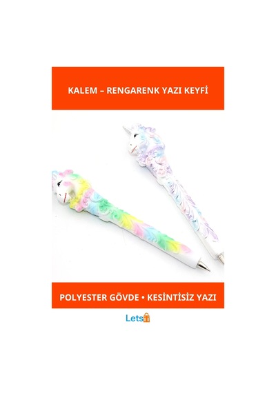 Renkli Unicorn Polyester Tükenmez Kalem Çok Renkli