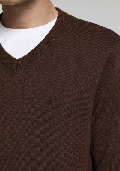 Colin's Colins Regular Fit V Yaka Düz Erkek Kahverengi Kazak Cl1066745 Q1.v2 Dbm Dark Brown Melange
