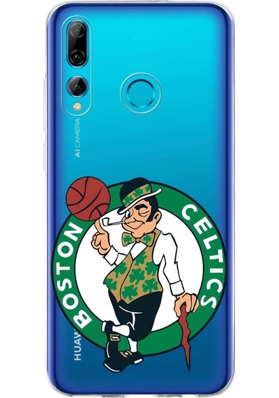 Huawei P Smart Plus 2019 Uyumlu Kapak Boston Celtics Tasarımlı Şeffaf Silikon Kılıf Şeffaf