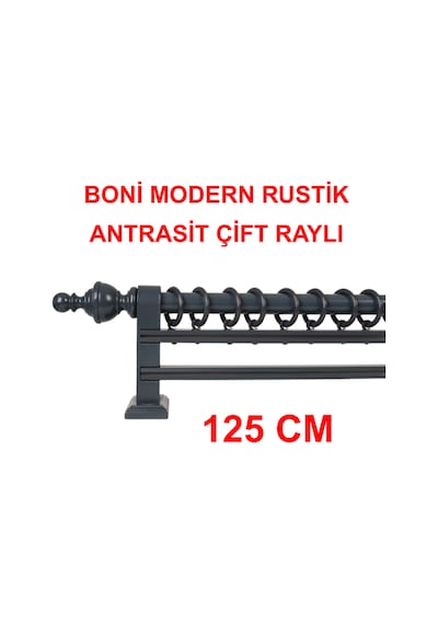 Boni Modern Rustik Ahşap Rustik Perde Askısı Çift Raylı-antrasit 125 Cm Antrasit