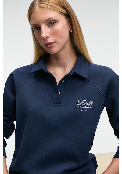 Grımelange CAMIREL Kadın Polo Yaka Düğmeli Nakış Detaylı Reglan Kol Comfort Fit Lacivert Sweatshirt Grımelange CAMIREL Kadın Polo Yaka Düğmeli Nakış Detaylı Reglan Kol Comfort Fit Lacivert Sweatshirt