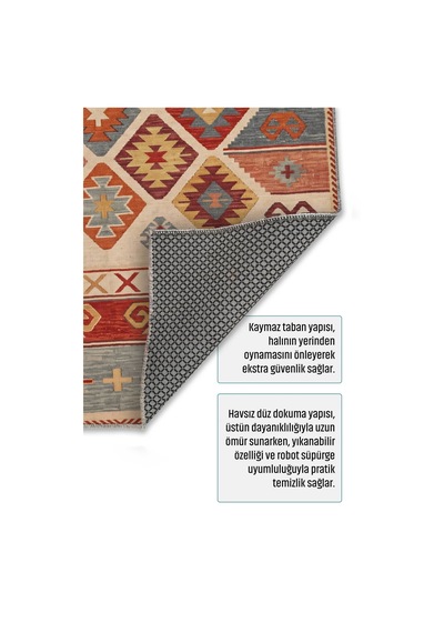 Dekoratif Halı Kaymaz Taban Leke Tutmaz Yıkanabilir Kilim Özel Ölçü Salon Halısı 3052 Çok Renkli