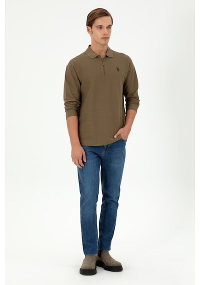 U.S. Polo Assn. Erkek Comfort Fit Yarım Fermuarlı Haki Sweatshirt 50293413-VR027