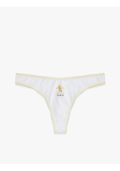 Koton Rahat Kalıp Lastik Detaylı Baskılı Pamuklu String Külot Ekru 6slk30039mk Ekru