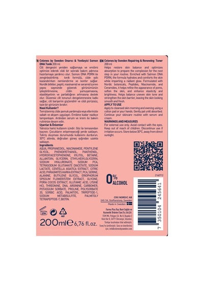 Celenes By Sweden Somon Dna Pdrn Gözenek Sıkılaştırıcı &amp Cilt Tonu Eşitleyici Tonik, 200 Ml