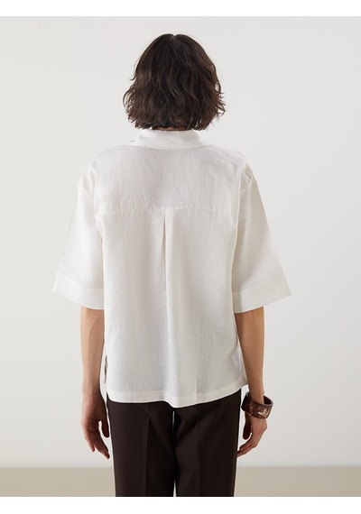 Lcw Vision Beyaz Oversize %100 Keten Kadın Gömlek
