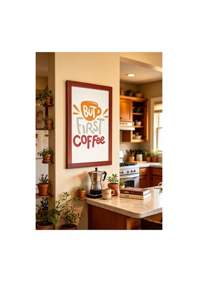 Modern Kahve Temalı Ahşap Mdf Tablo - 20x30 Cm Çerçeve Görünümlü Mutfak Duvar Dekorasyonu