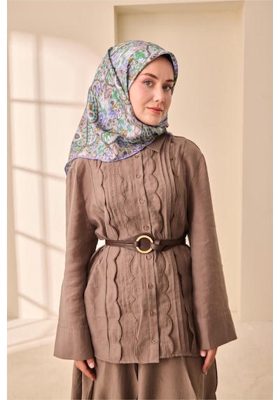 Silk Home Twill İpek Eşarp 11478-36 Bebe Mavi, Eflatun, Patina Yeşili