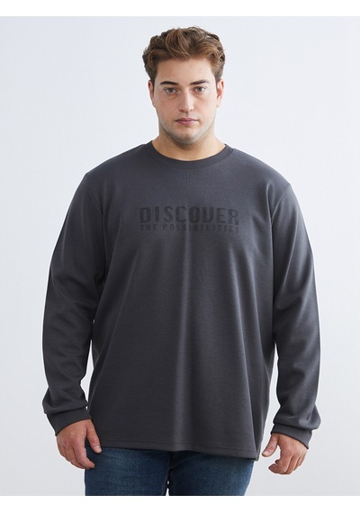 Lcwaıkıkı Classic Antrasit Büyük Beden Bisiklet Yaka Baskılı Erkek Sweatshirt
