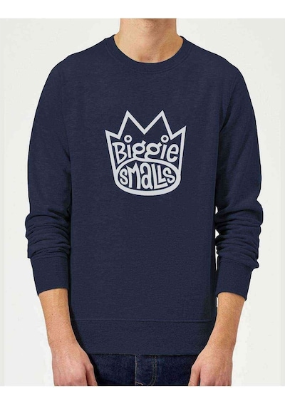 Biggie Smalls Logo Baskılı Indigo Mavi Lacivert Erkek Sweatshirt