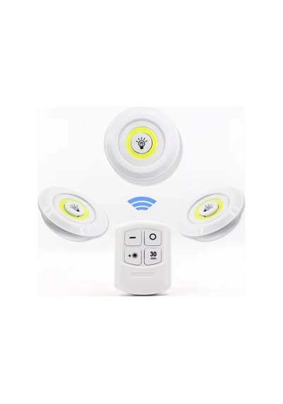 3 Lü Kumandalı Yapışkanlı Kablosuz Pilli Led Spot Lamba Işıldak Belirtilmemis