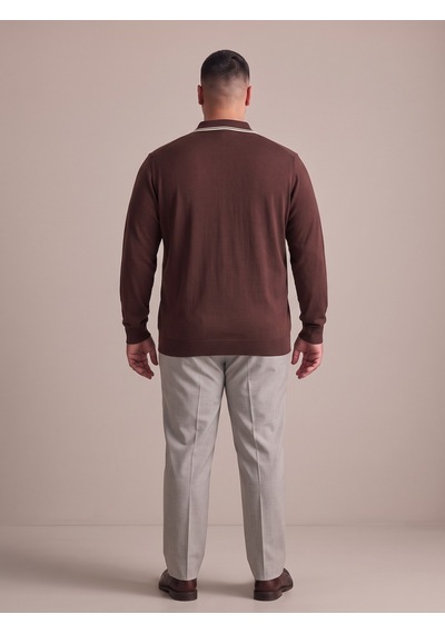 Maccali Erkek Koyu Kahve Büyük Beden Gizli Fermuarlı Polo Yaka Triko Sweatshirt Maccali Erkek Koyu Kahve Büyük Beden Gizli Fermuarlı Polo Yaka Triko Sweatshirt