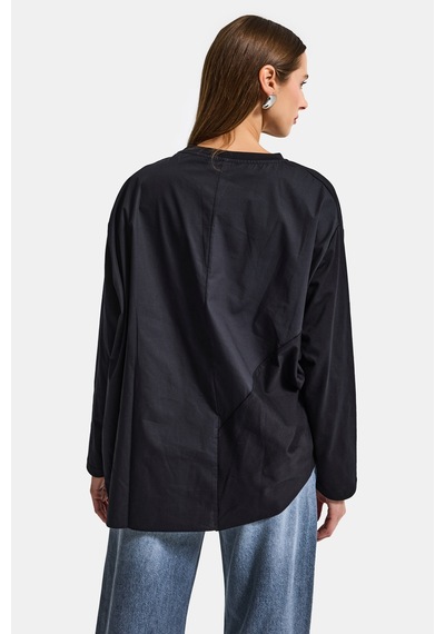 it's basic Kadın Siyah W5 Oversize Çift Parça Tasarım Gömlek Sweatshirt