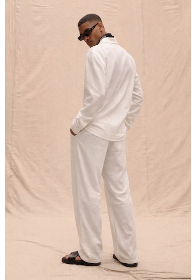 Tarz Cool Erkek Haki Tencel Kumaş Oversize Gömlek Pantolon Takım Rahat Kesim Yazlık Kombin Beyaz