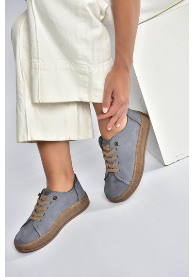 Fox Shoes V999060501 Mavi Hakiki Deri Nubuk Kadın Spor Ayakkabı Sneakers Mavi-nubuk