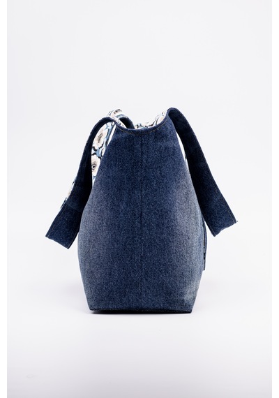 Fabric Craft Bag Omuz Çanta Pamuk Denim Lazer Efekt Yıkamalı Kot Lacivert