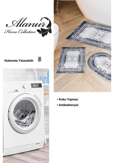 Dekoreko Kaymaz Taban Djt 3 Lü Banyo Paspas Takımı Star Pamuk Karışık Modern M5132 lacivert