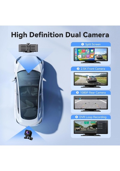 10,26 4k Kablosuz Carplay & Android Auto Ekran, Dash Cam & Geri Görüş Kameralı