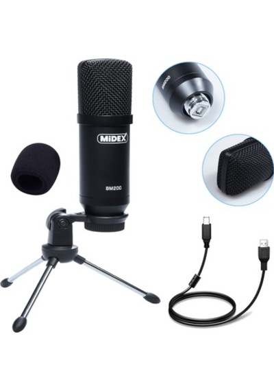 Midex Bm-200 Kardioid Condenser Stüdyo Mikrofon Kondenser Mikrofonu Davul Canlı Podcast Yayıncı