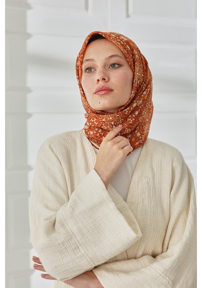 Silk Home Soft Eşarp 73093-15 Kiremit, Turuncu, Taba, Ekru