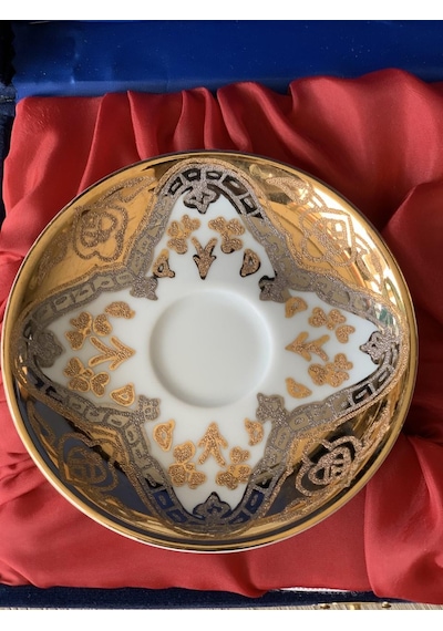 Güral Porselen El Dekoru 2 Kişilik Altın Yaldızlı Türk Kahve Finc