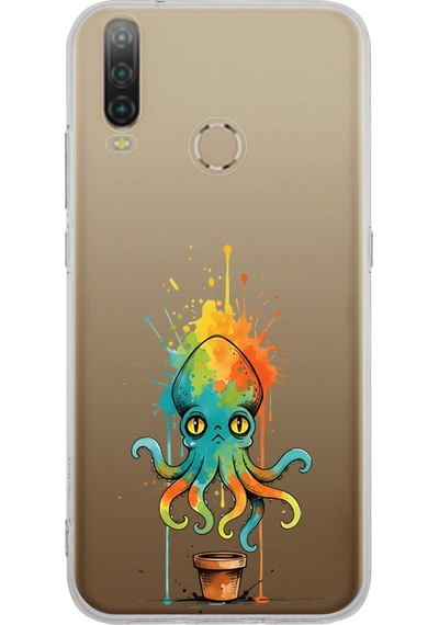 General Mobile Gm 10 İle Uyumlu Splash Ahtapot Tasarımlı Şeffaf Silikon Kılıf 051a
