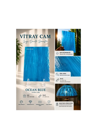 Dekoratif Vitray Cam Okyanus Mavisi Damarlı 21x29,7 Cm