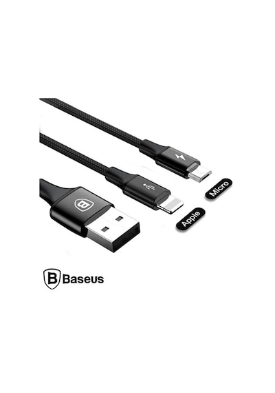 Baseus Rapid Series 2In1 Apple iPhone Uyumlu+ Micro Usb 3.0A Usb Kablo Şarj 1