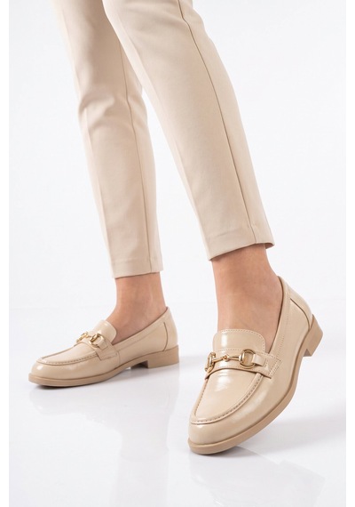 Pierre Cardin Tokalı Şık Rahat Loafer Ayakkabı Kadın Bej Parlak Klasik Casual Ayakkabı Pc-56058 Bej-parlak