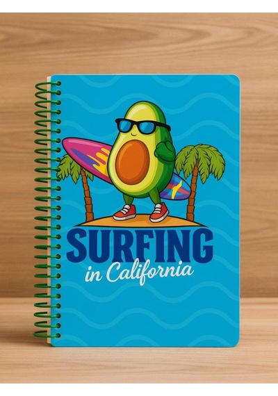 Öğrenci Ve Ofis Kullanımı İçin Uygun Surfing İn California Temalı Spiralli Kareli Defter 80 Yaprak